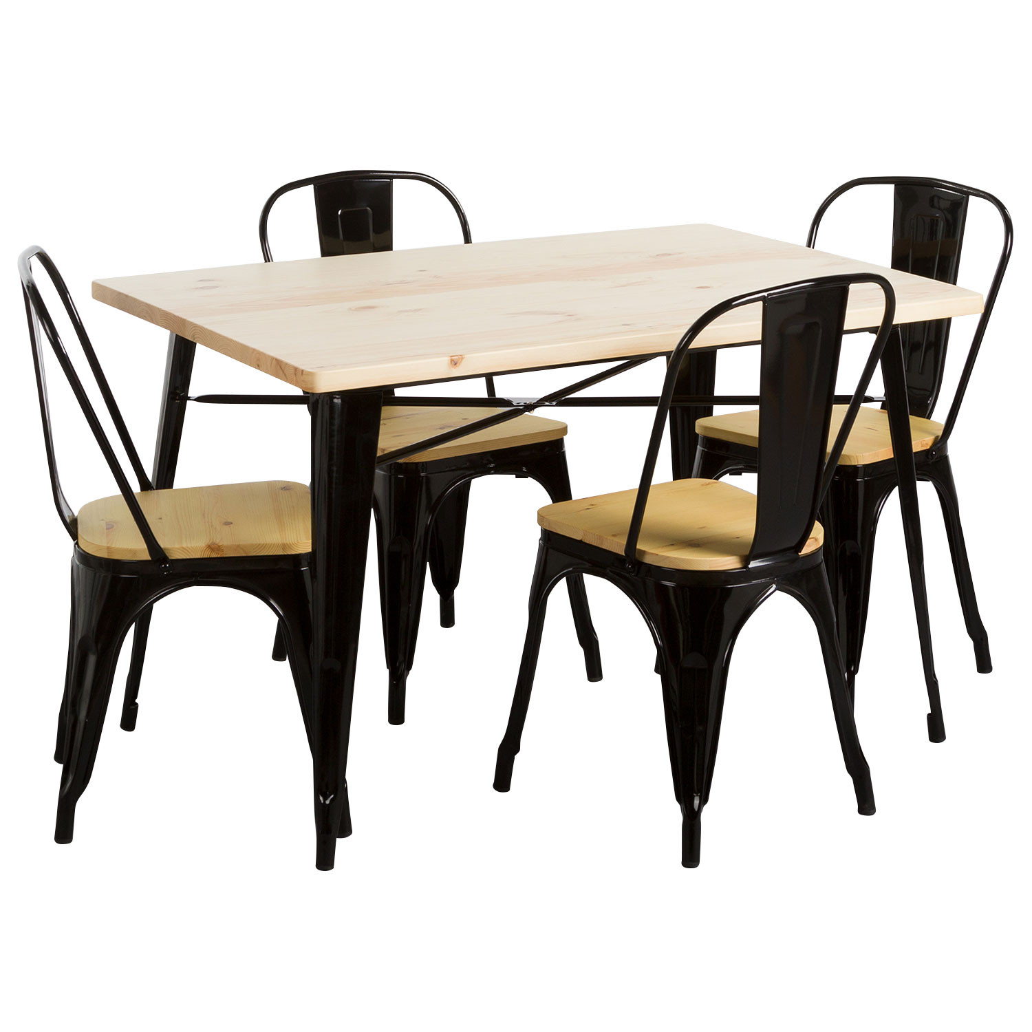 Conjunto Comedor Mesa Rectangular y 4 Sillas Iron Wood Estilo industrial Thinia Home Conjuntos de Mesa y Sillas de Comedor 1